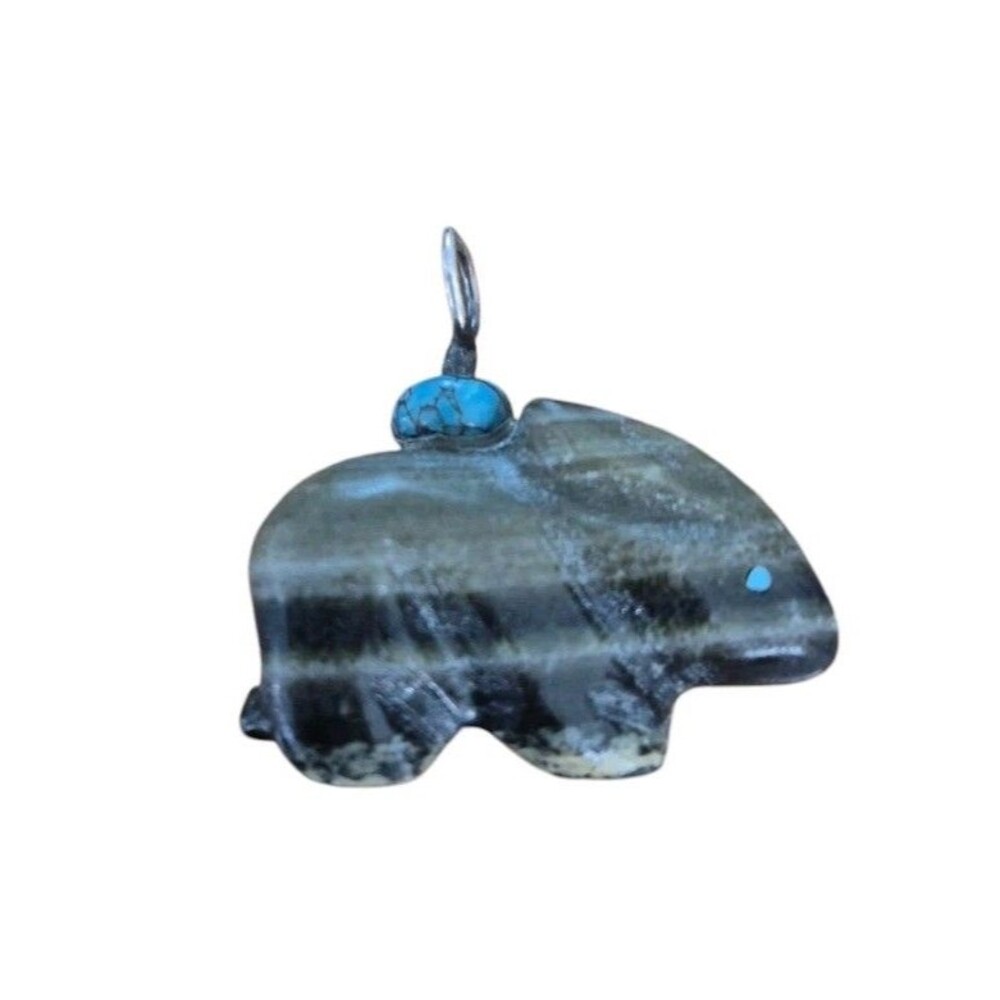 Zuni Bunny Fetish Etsate Picasso Marble Genuine Turquoise Pendant